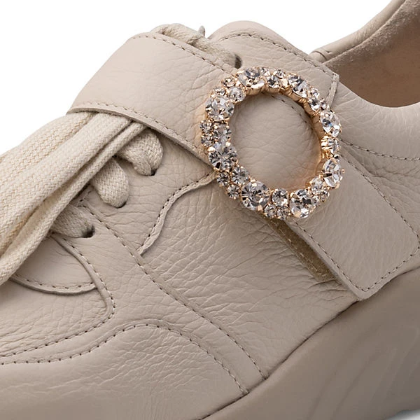 Turnschuhe Damen Leder - Plateau Sneaker Damen Leder - Halbschuhe Damen Mit Absatz - Sneaker Damen Leder Mit Schmuckring Damen Sneakers Leder – Bild 4