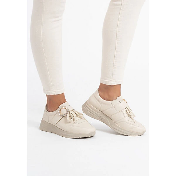 Turnschuhe Damen Leder - Plateau Sneaker Damen Leder - Halbschuhe Damen Mit Absatz - Sneaker Damen Leder Mit Schmuckring Damen Sneakers Leder – Bild 7