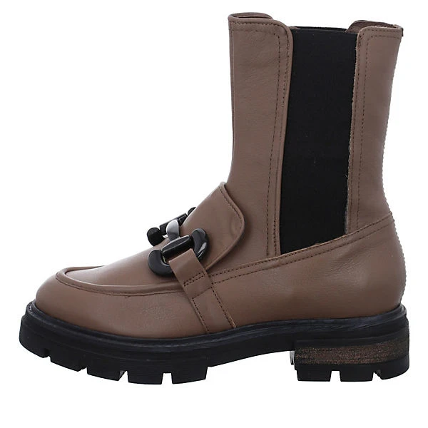 MJUS Damen Stiefeletten Schuhe Chelsea Boots Elegant Freizeit Schmuckelemente Glattleder Uni Plateau-Stiefeletten - Braun – Bild 2