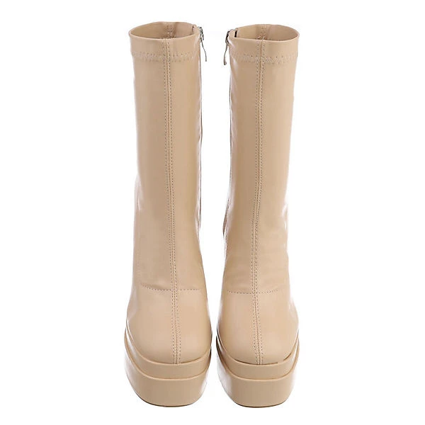 Plateaustiefeletten Reißverschluss, Blockabsatz, - Beige – Bild 4