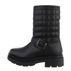 Plateaustiefeletten Reißverschluss, Blockabsatz, Riemen - Schwarz