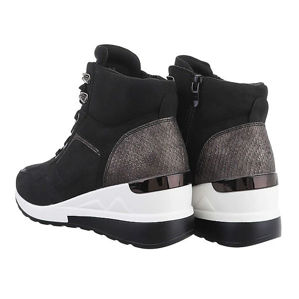 Sneakers High Lochschnürung, Keilabsatz/Wedge, - Schwarz/weiß – Bild 2