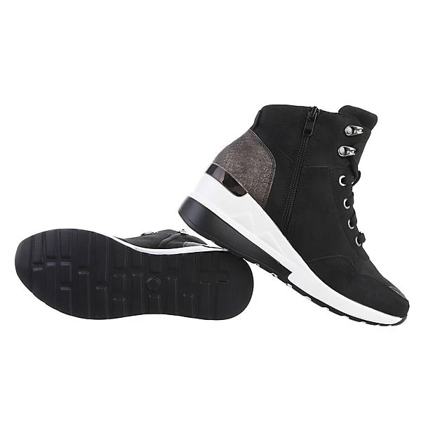 Sneakers High Lochschnürung, Keilabsatz/Wedge, - Schwarz/weiß – Bild 5