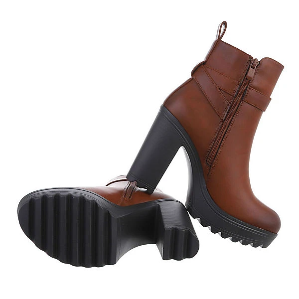 Plateaustiefeletten Schnalle, Blockabsatz, Used Look, Dekoschnallen - Camel – Bild 2