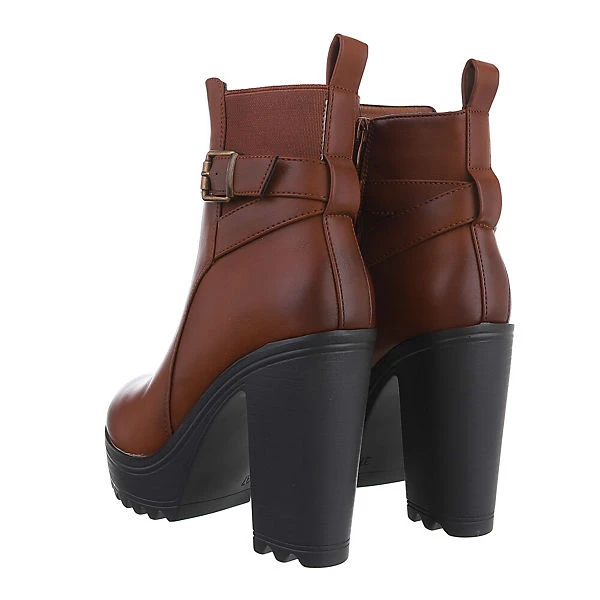 Plateaustiefeletten Schnalle, Blockabsatz, Used Look, Dekoschnallen - Camel – Bild 3