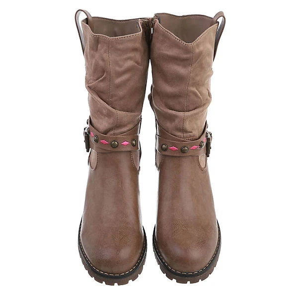 Western- & Bikerboots Reißverschluss, Blockabsatz, Nieten, Used Look, Dekoschnallen – Bild 3