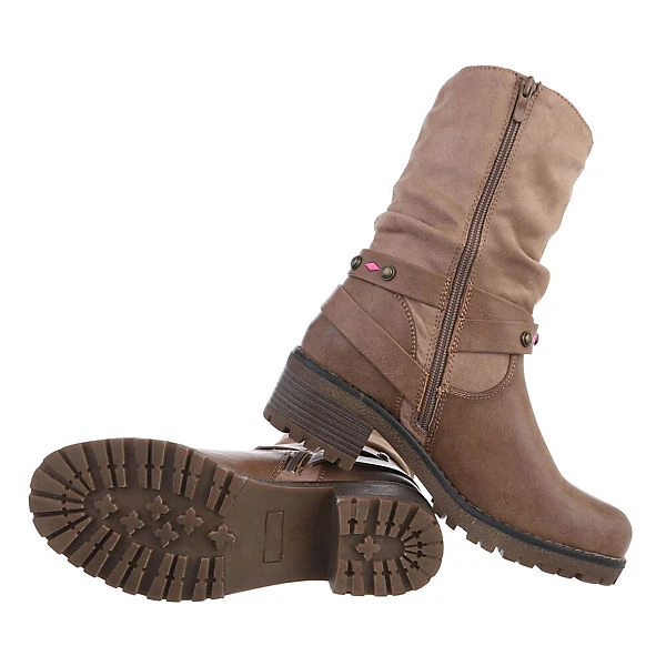 Western- & Bikerboots Reißverschluss, Blockabsatz, Nieten, Used Look, Dekoschnallen – Bild 5