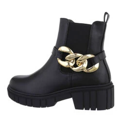 Plateaustiefeletten Reißverschluss, Blockabsatz, Kette