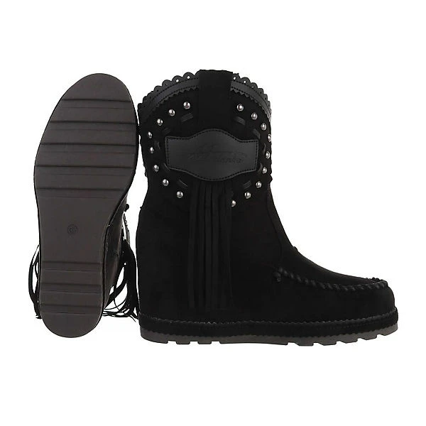 Western- & Bikerboots , Keilabsatz/Wedge, Fransen, Nieten - Schwarz – Bild 2