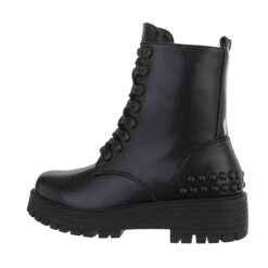 Western- & Bikerboots Lochschnürung, Blockabsatz, Nieten - Schwarz