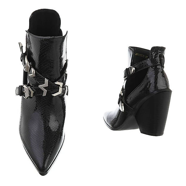 Western- & Bikerboots Schnalle, Blockabsatz, Metallisch, Riemen - Schwarz – Bild 3