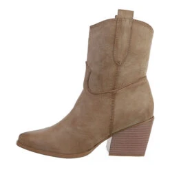 Western- & Bikerboots Reißverschluss, Blockabsatz, Used Look - Hellbraun